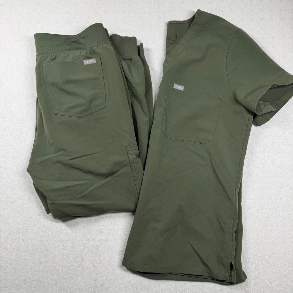 FIGS Catarina Scrub Top Zamora Jogger Pants Set Small Moss Green